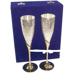 Silver Plated Brass Wine Goblet/Wine Glasses Set of 2 Pcs with Box Packing image 2
