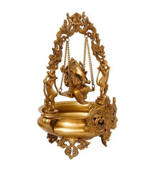 Brass Ganesha on Swing/Jhoola with Brass Urli image 2