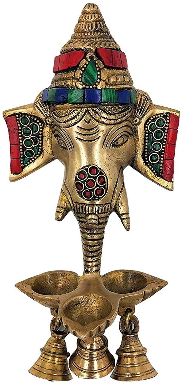 Brass Ganesh Deepak with Bells Wall Hanging image 0