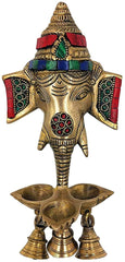 Brass Ganesh Deepak with Bells Wall Hanging image 0