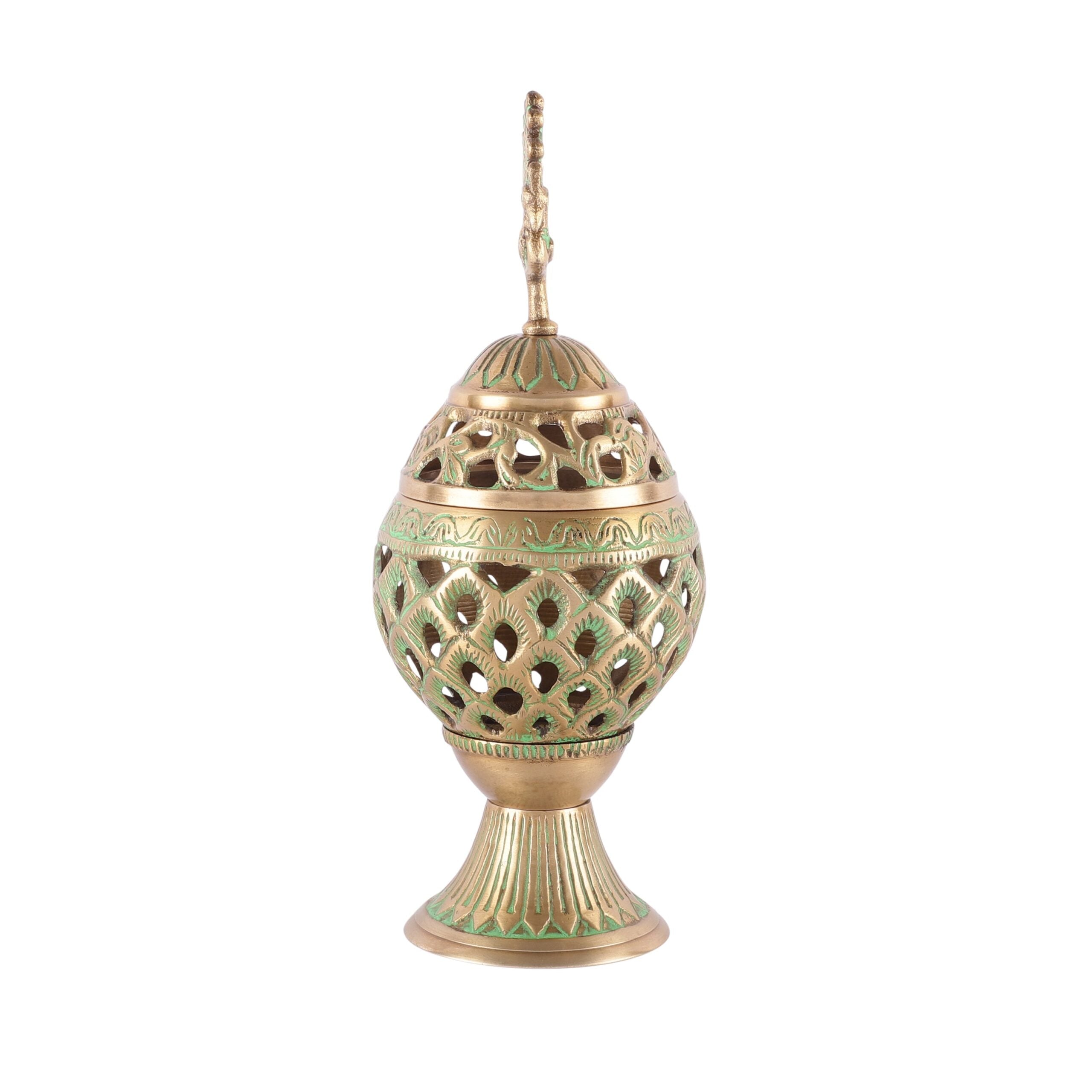Brass Loban Dhoop Dani with Peacock Incense Dhoop Burner image 1