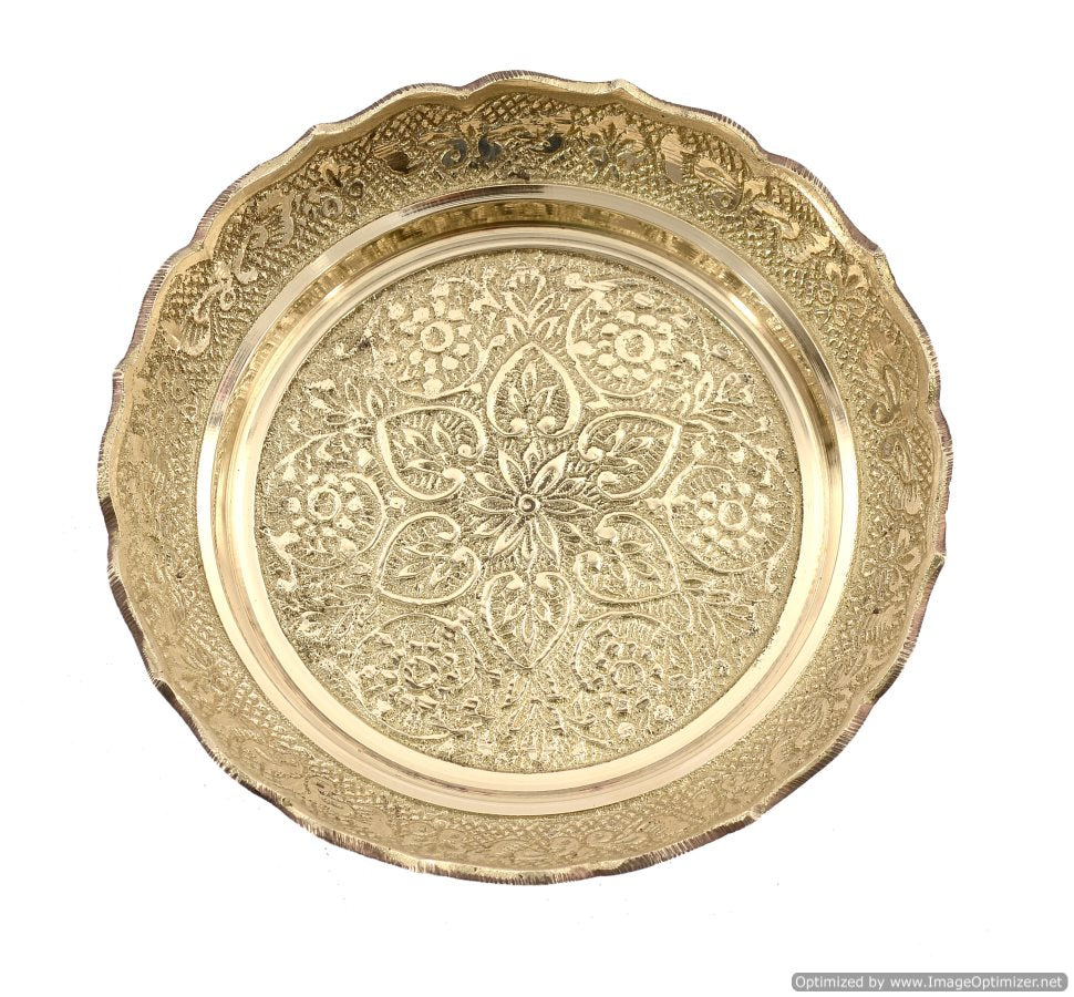 Brass Gold Puja Thali with Flower Embossed Design (Size-5 Inch)-Set of 2 image 1