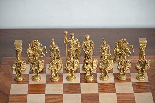 Roman Brass Chess Set with Wooden Board image 1
