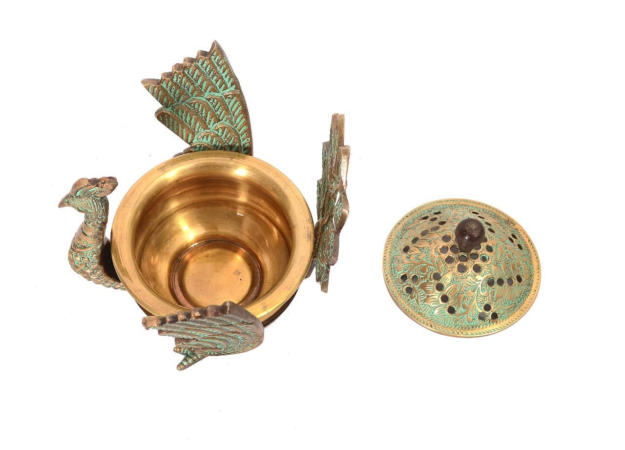 Brass Loban Dhoop Dani with Peacock | Dhunachi Urli | Konark Loban Lamp | image 2