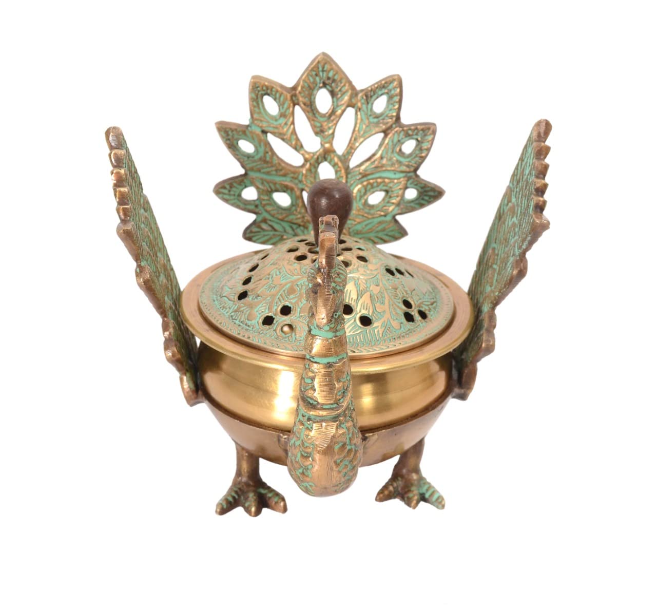 Brass Loban Dhoop Dani with Peacock | Dhunachi Urli | Konark Loban Lamp | image 1