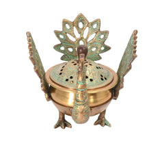 Brass Loban Dhoop Dani with Peacock | Dhunachi Urli | Konark Loban Lamp | image 1
