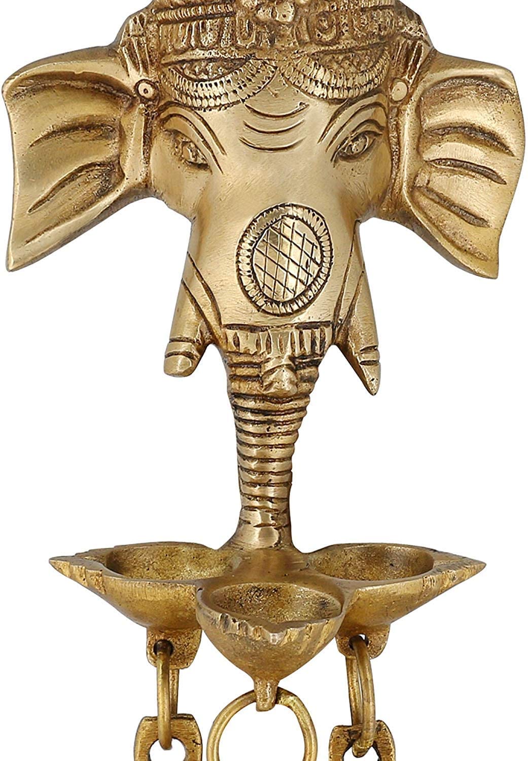 Brass Ganesh Deepak with Bells Wall Hanging image 1