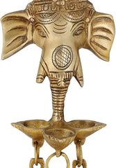 Brass Ganesh Deepak with Bells Wall Hanging image 1