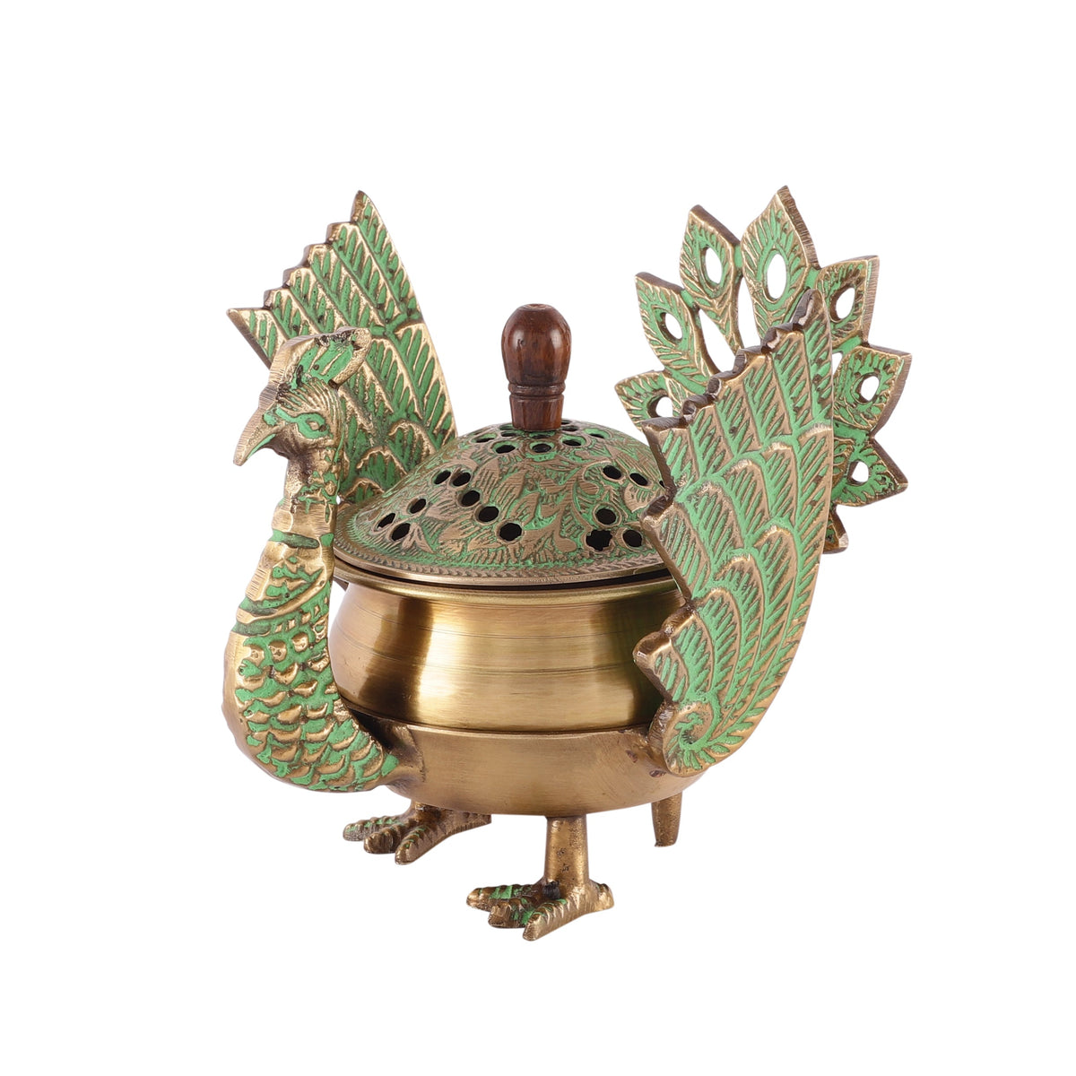 Brass Loban Dhoop Dani with Peacock image 0