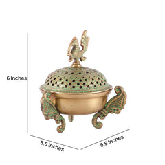 Brass Loban Dhoop Dani with Peacock Incense Dhoop image 2