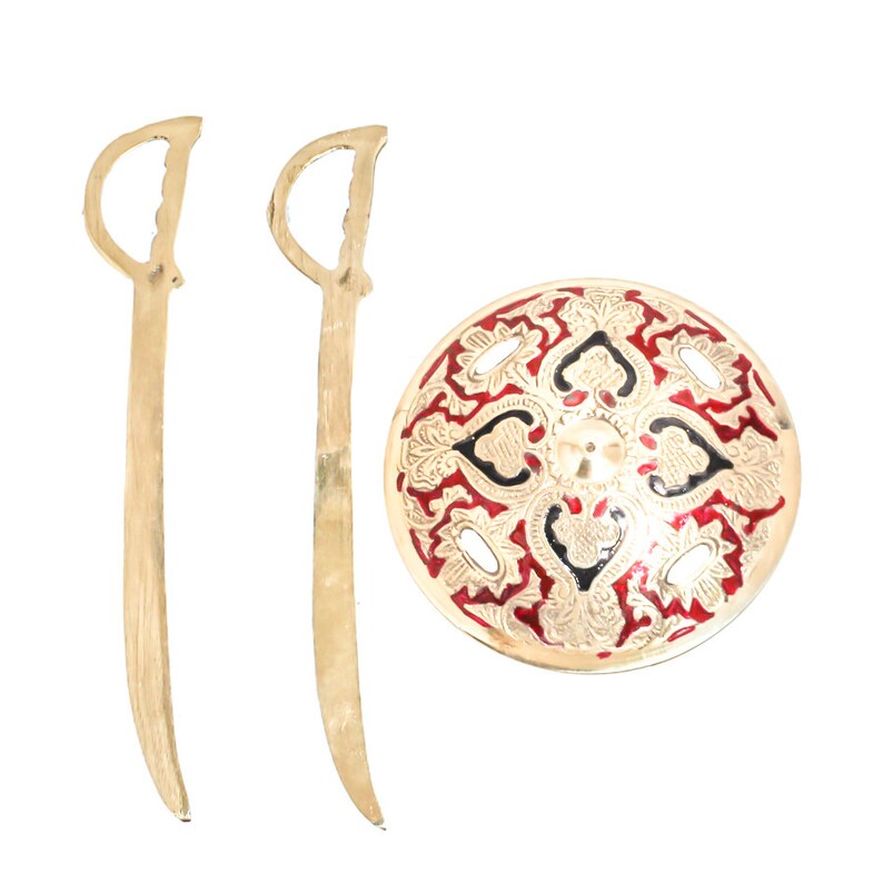 Brass Dhal Talwar/Sword & Shield Wall Mount Hangings (Size-6 Inch) image 1