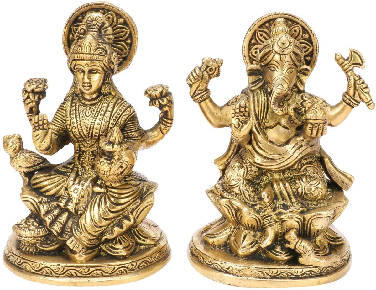 Brass Laxmi Ganesh on Kamal Base image 0