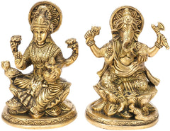 Brass Laxmi Ganesh on Kamal Base image 0