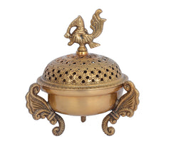 Brass Loban Dhoop Dani with Peacock Incense Dhoop Burner image 0