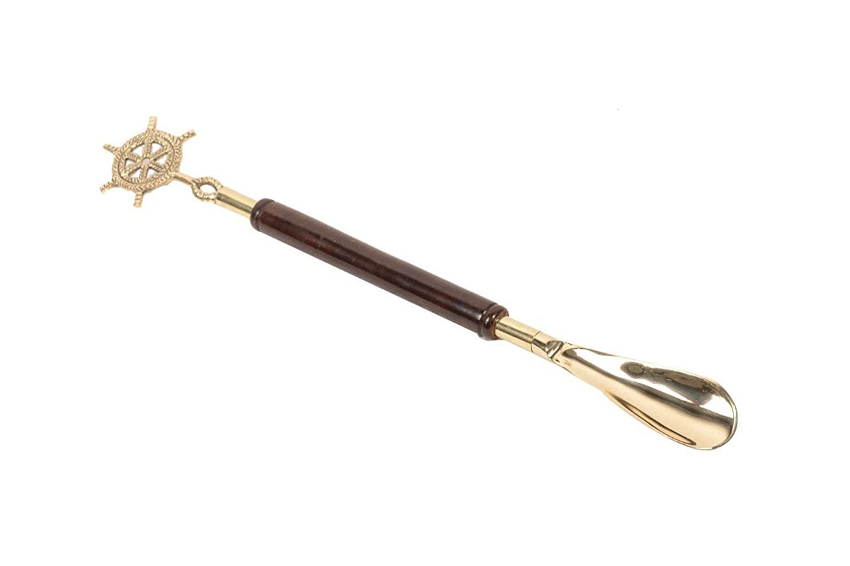Brass Shoe Horn with Wooden Handle-18" image 0