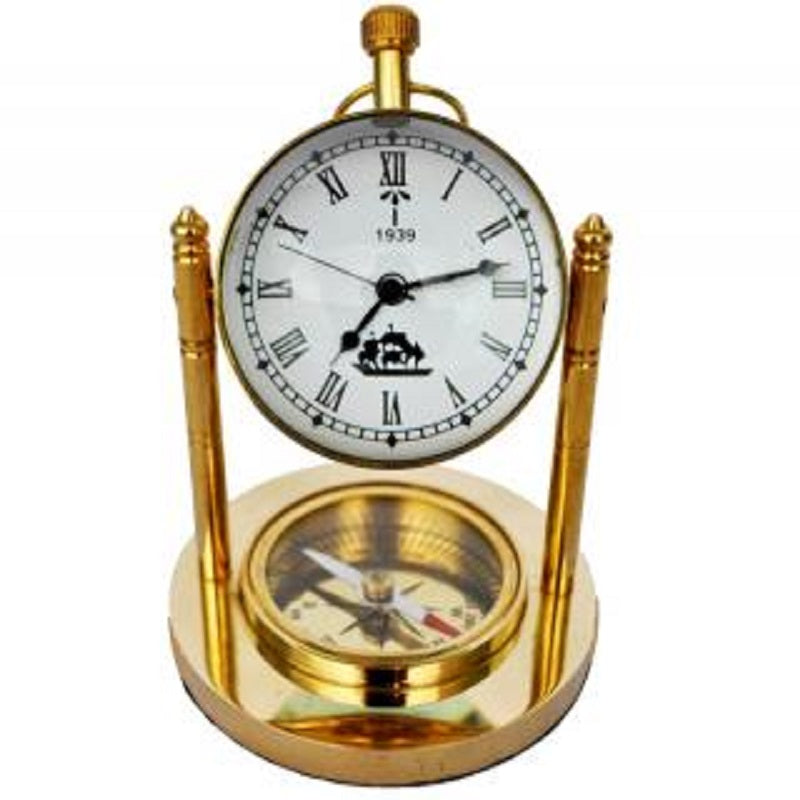 Antique Style Retro Vintage Brass Table Clock with Compass image 0