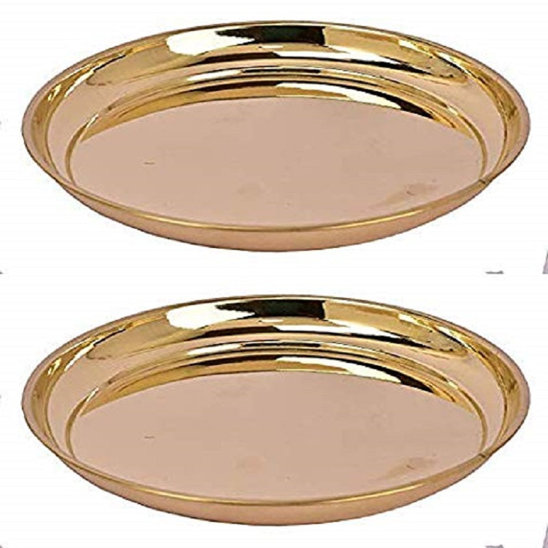 Set of 2 Handmade Brass Puja Thali/Pure Brass Pooja Plate image 0