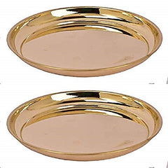 Set of 2 Handmade Brass Puja Thali/Pure Brass Pooja Plate image 0