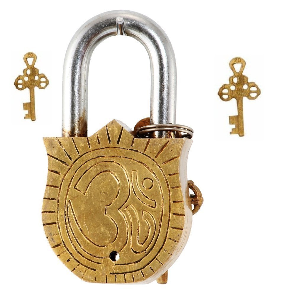 Brass Padlock/Lock with Lord Ganesha image 1