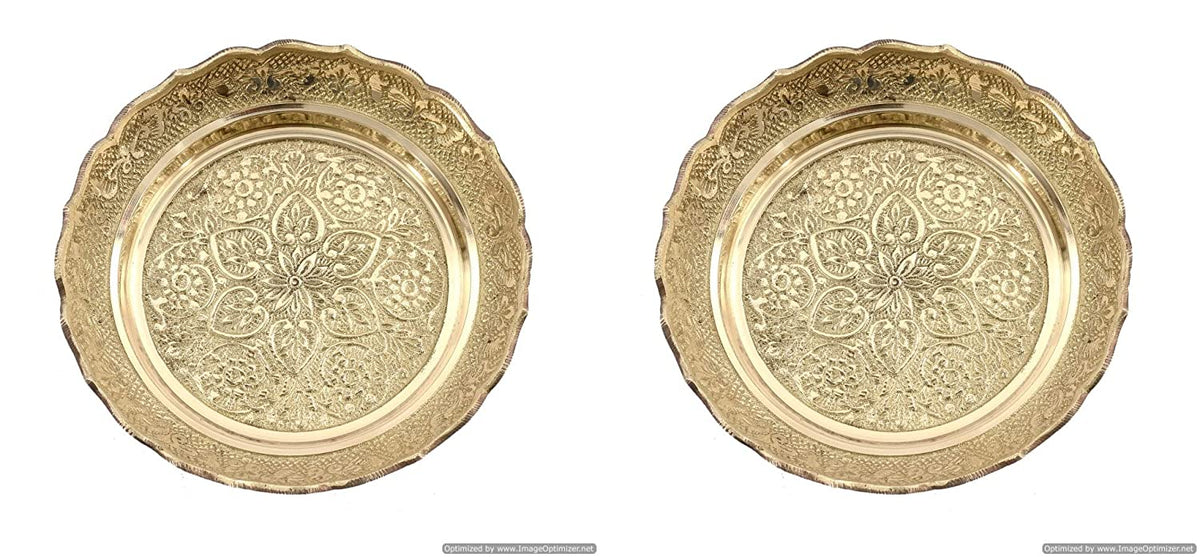 Brass Gold Puja Thali with Flower Embossed Design (Size-5 Inch)-Set of 2 image 0
