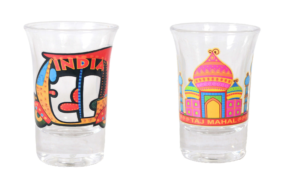 Souvenir India Auto Rickshaw-Taj Mahal India Shot Glasses Set of 2, Multicolour, 30 ml image 0