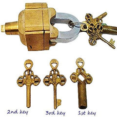 Vintage Brass Quare Ticky Puzzle Padlock with 6 Keys image 1