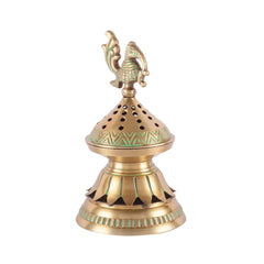 Brass Loban Dhoop Dani with Peacock Incense Dhoop Burner image 1
