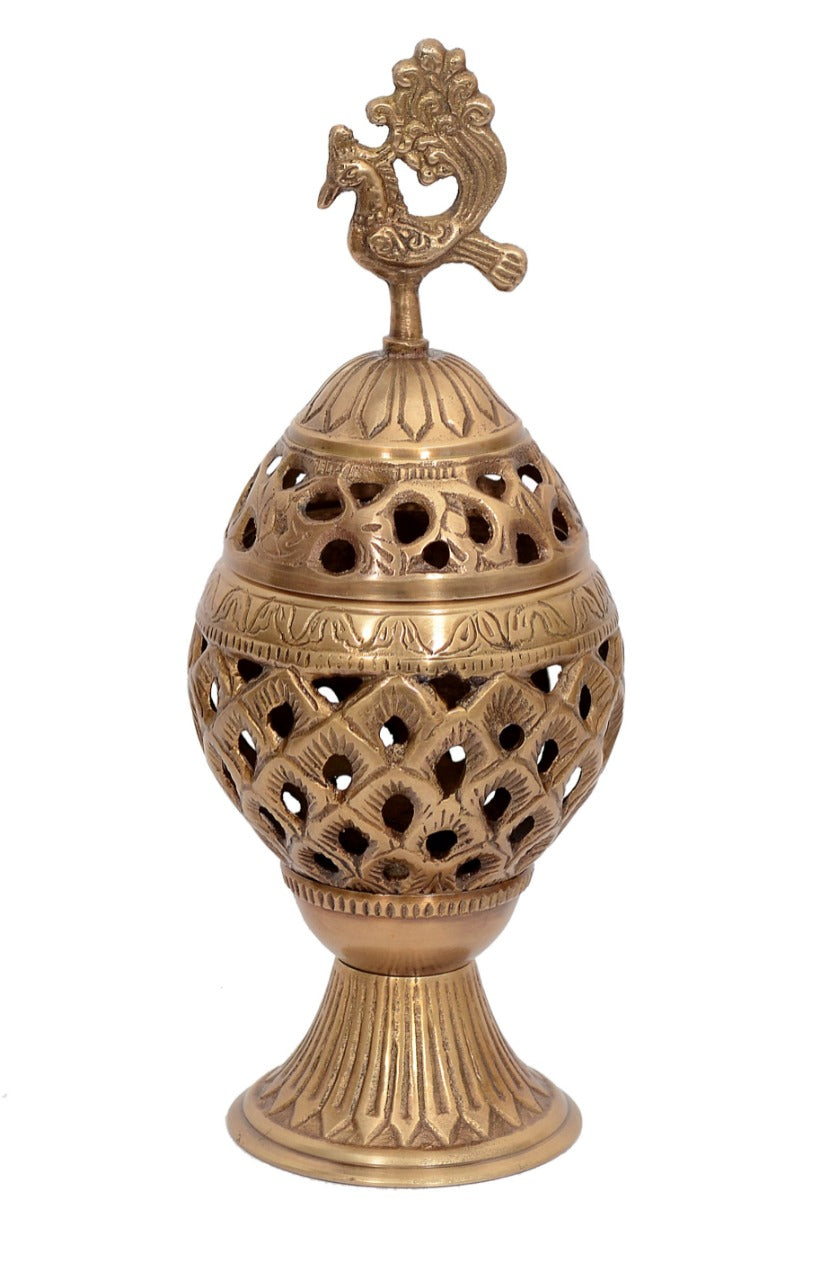 Brass Loban Dhoop Dani with Peacock Incense Dhoop Burner image 0