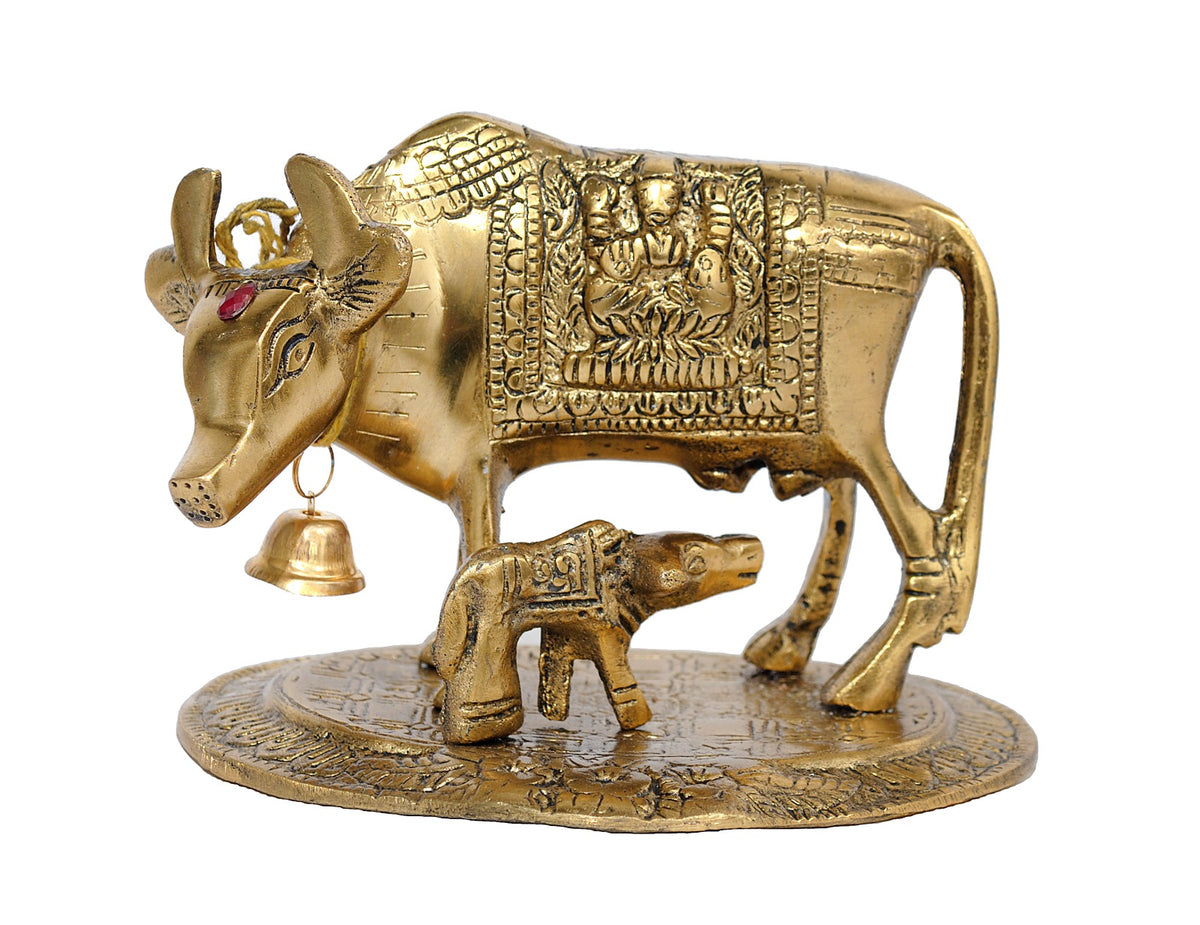 Metal Kamdhenu Cow with Calf image 0