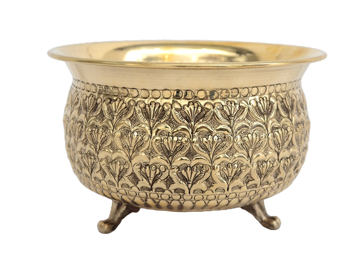 Brass Urli/Uruli wih Carvings 5" image 0