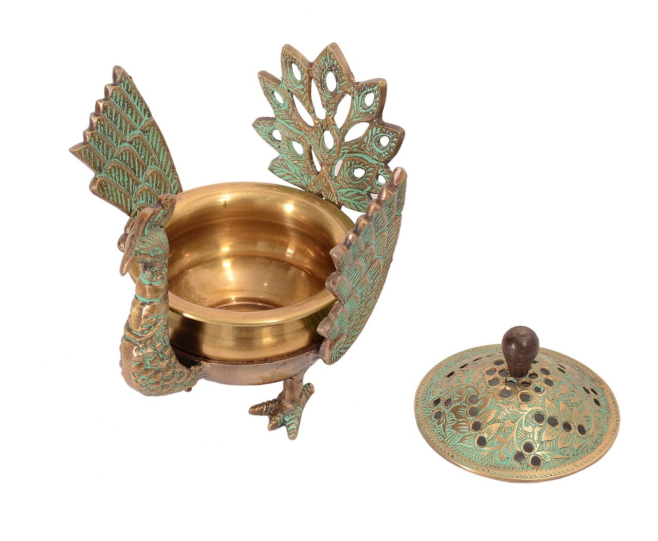 Brass Loban Dhoop Dani with Peacock | Dhunachi Urli | Konark Loban Lamp | image 3