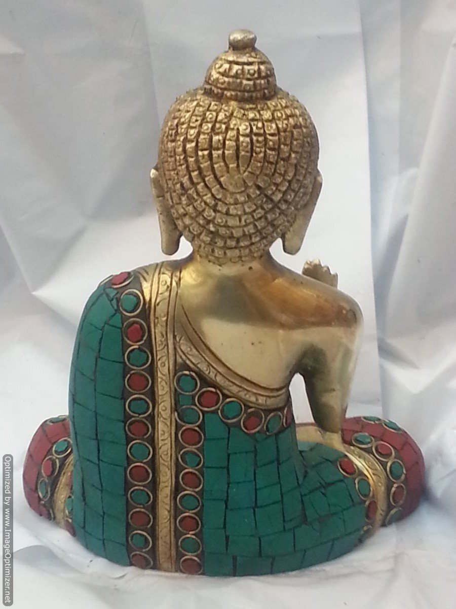 Brass Buddha Idol with Stone Work image 1