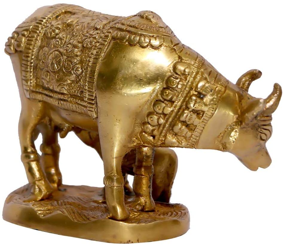 Brass Murti Kamdhenu Cow & Calf Idol image 1