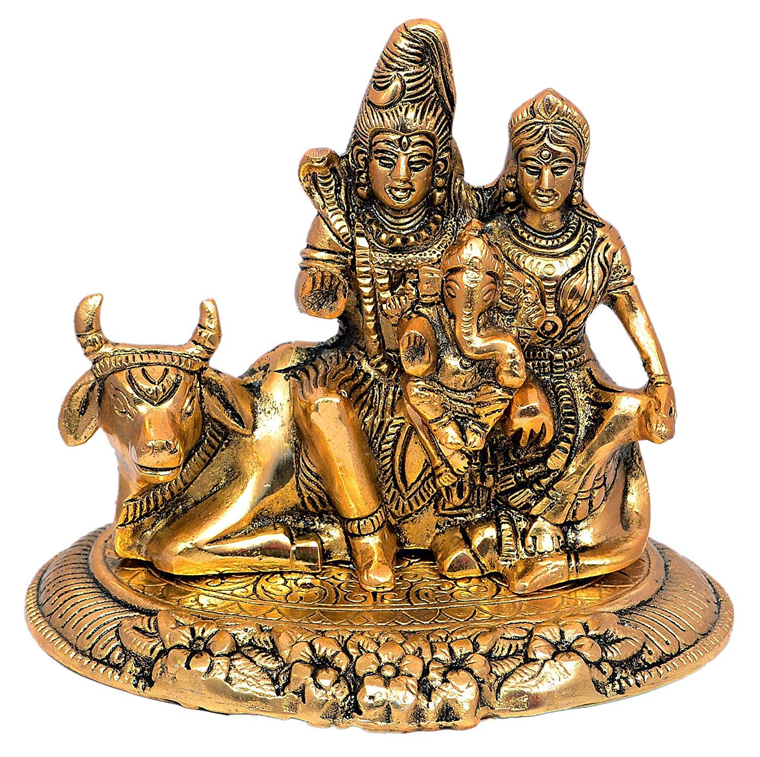Metal Shiva Parvati Ganesh Idol/Shiv Parivar with Ganesh On Nandi Murti Statue image 0