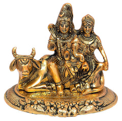 Metal Shiva Parvati Ganesh Idol/Shiv Parivar with Ganesh On Nandi Murti Statue image 0