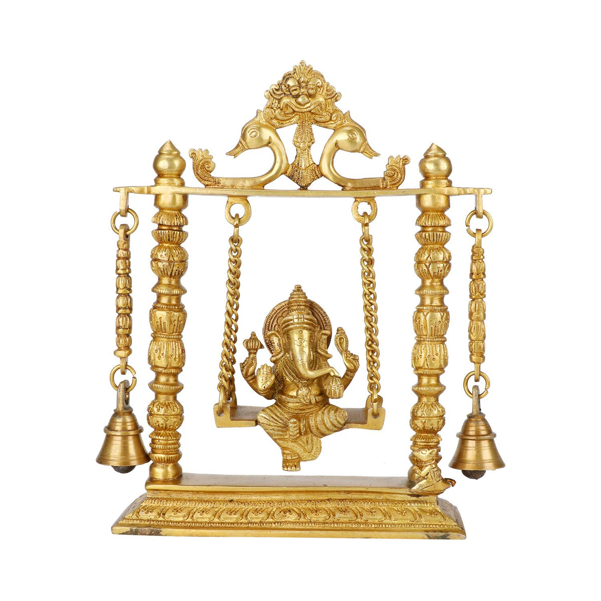Brass Ganesh Jhula with Hanging Bells/Brass Ganesh Swing Statue image 0