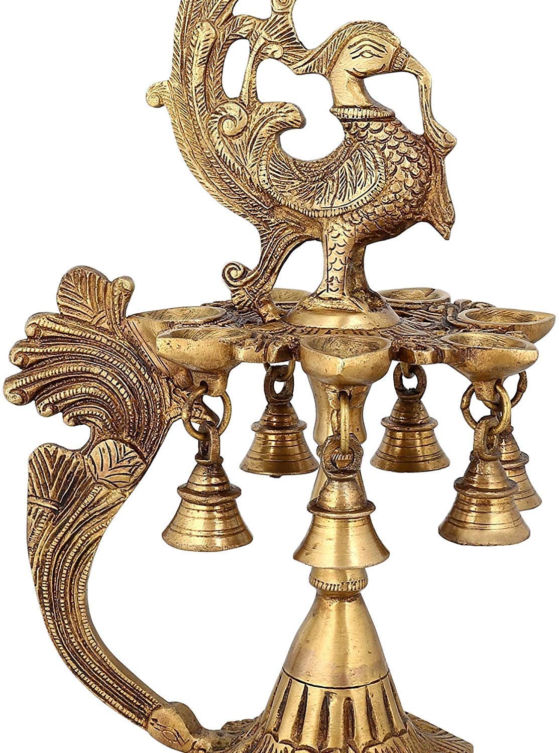 Brass Peacock Oil Lamp with Handle and Bells image 1