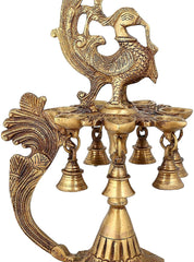 Brass Peacock Oil Lamp with Handle and Bells image 1