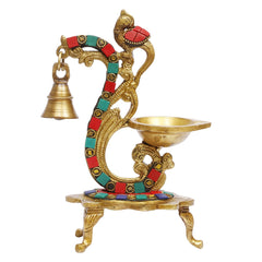 Brass Multicolor Bird Peacock Diya Oil Lamp Stand image 0