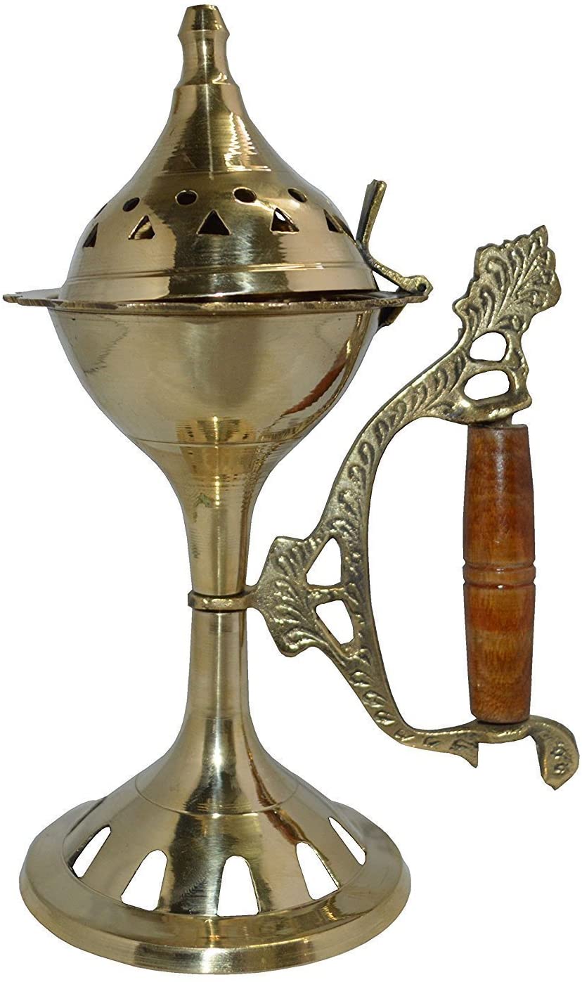 Brass Lobandan Incense Burner with Wooden Handle image 0