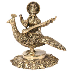 Brass Saraswati Statue Sitting on Swan image 0