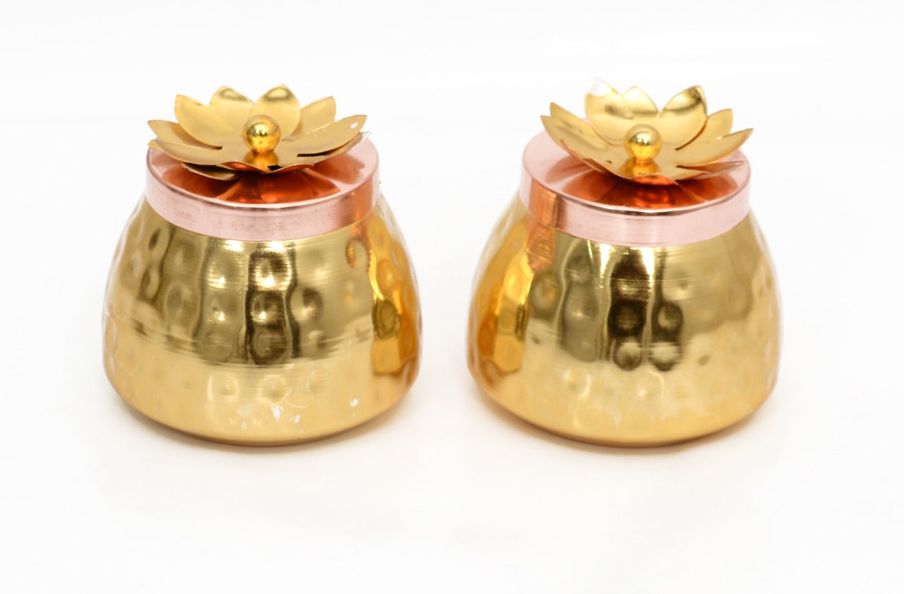 Set of 2 Hammered Gold Copper Plated Jar/Copper Container image 0
