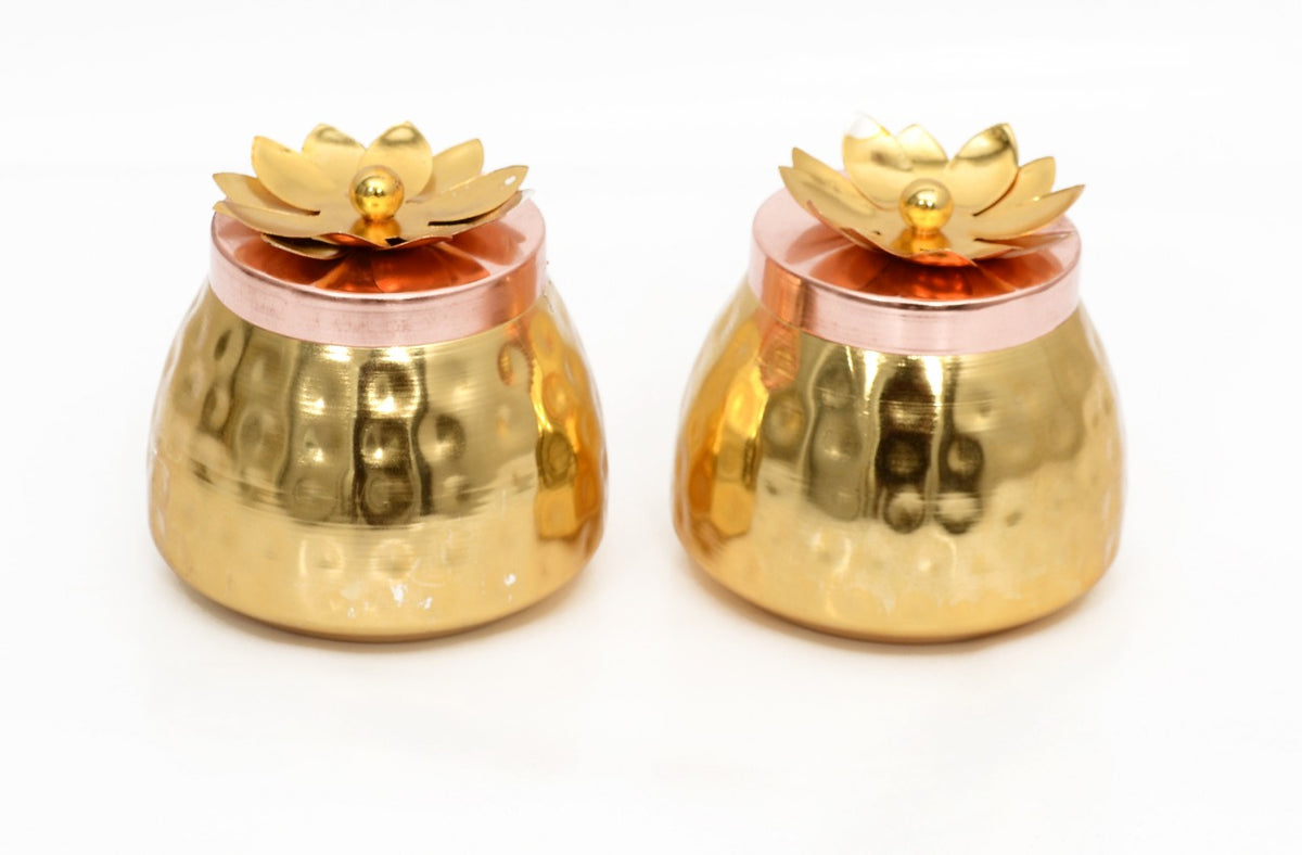 Set of 2 Hammered Gold Copper Plated Jar/Copper Container image 0