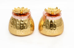 Set of 2 Hammered Gold Copper Plated Jar/Copper Container image 0