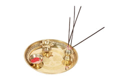 Brass Puja Thali with Ganesh-Lakshmi Design image 1