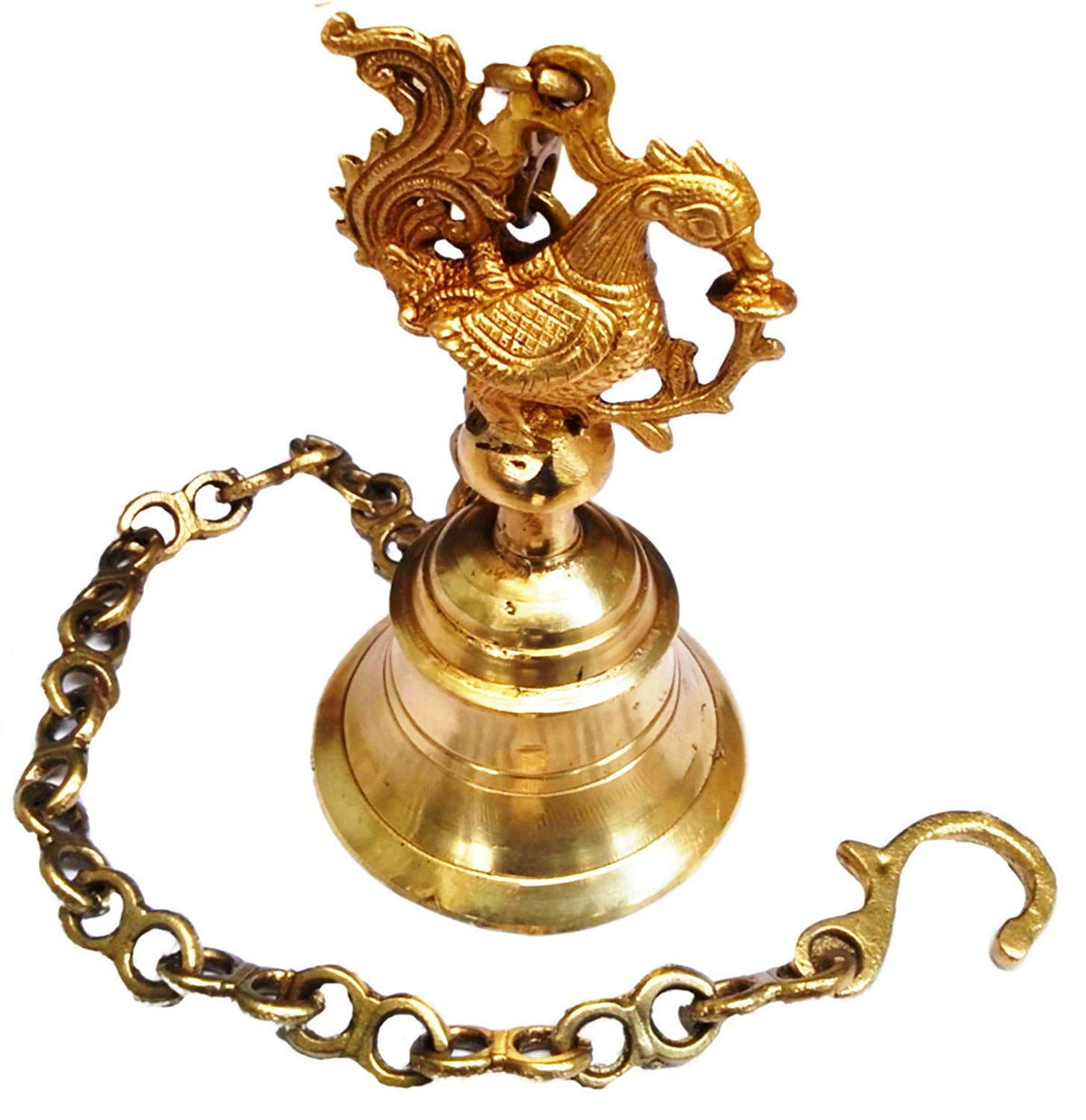 Brass Peacock Design Hanging Bell with Chain image 0