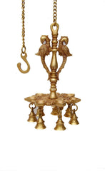 Brass Hanging Peacock Diya with Bells image 0