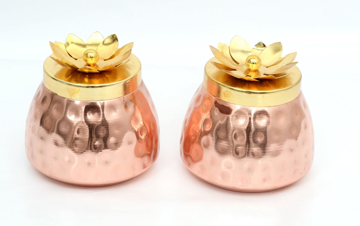Set of 2 Hammered Copper Plated Jar/Copper Container image 0
