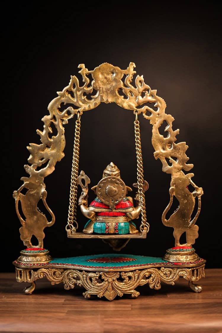 Brass Ganesha on Swing/Jhoola Statue image 2