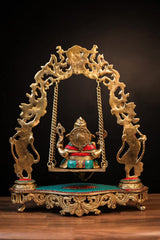 Brass Ganesha on Swing/Jhoola Statue image 2